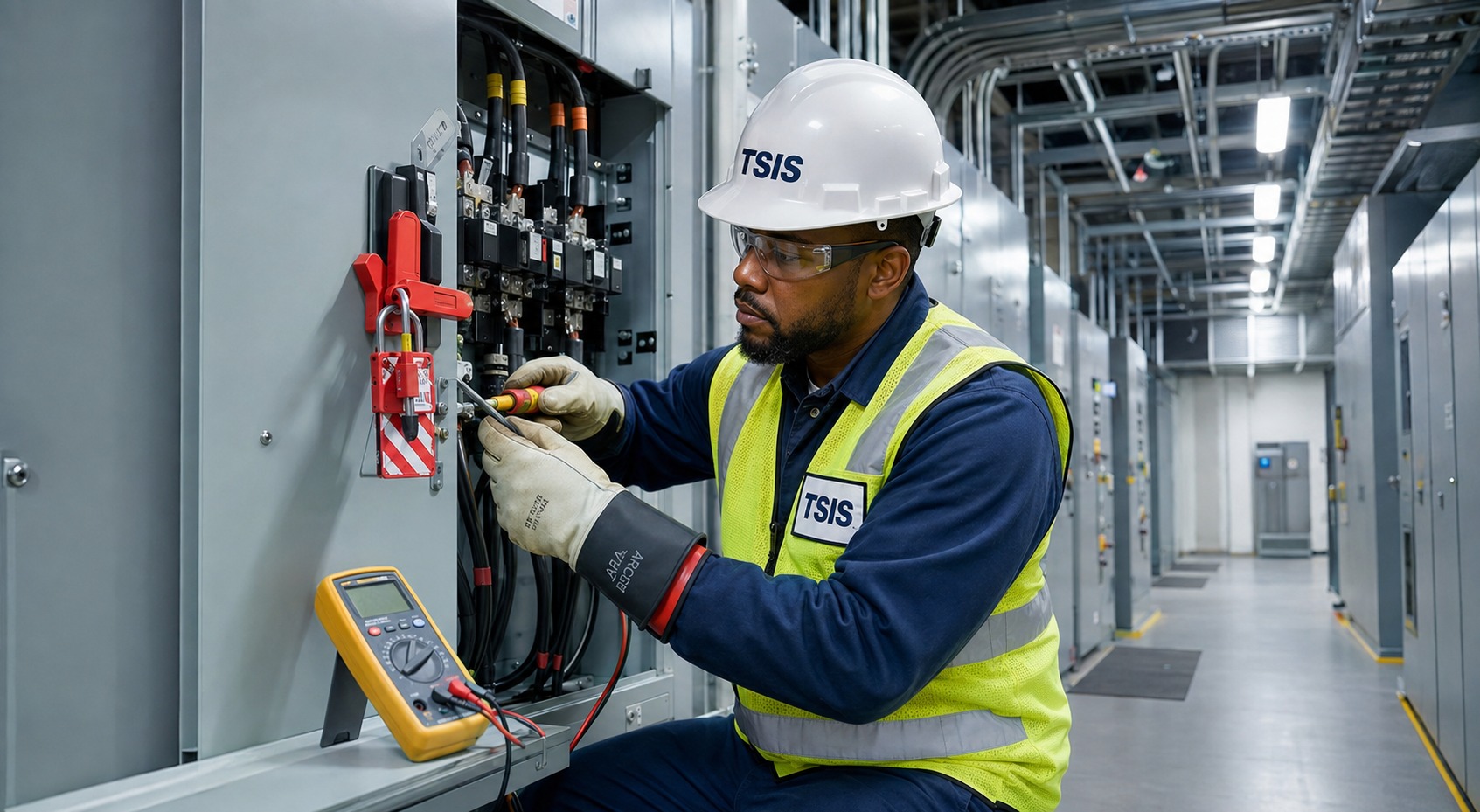 TSIS employee performing safe electrical maintenance